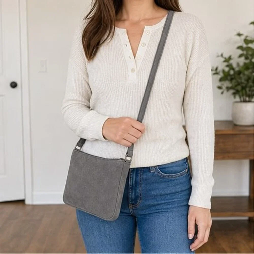 Stone Suede Crossbody Bag